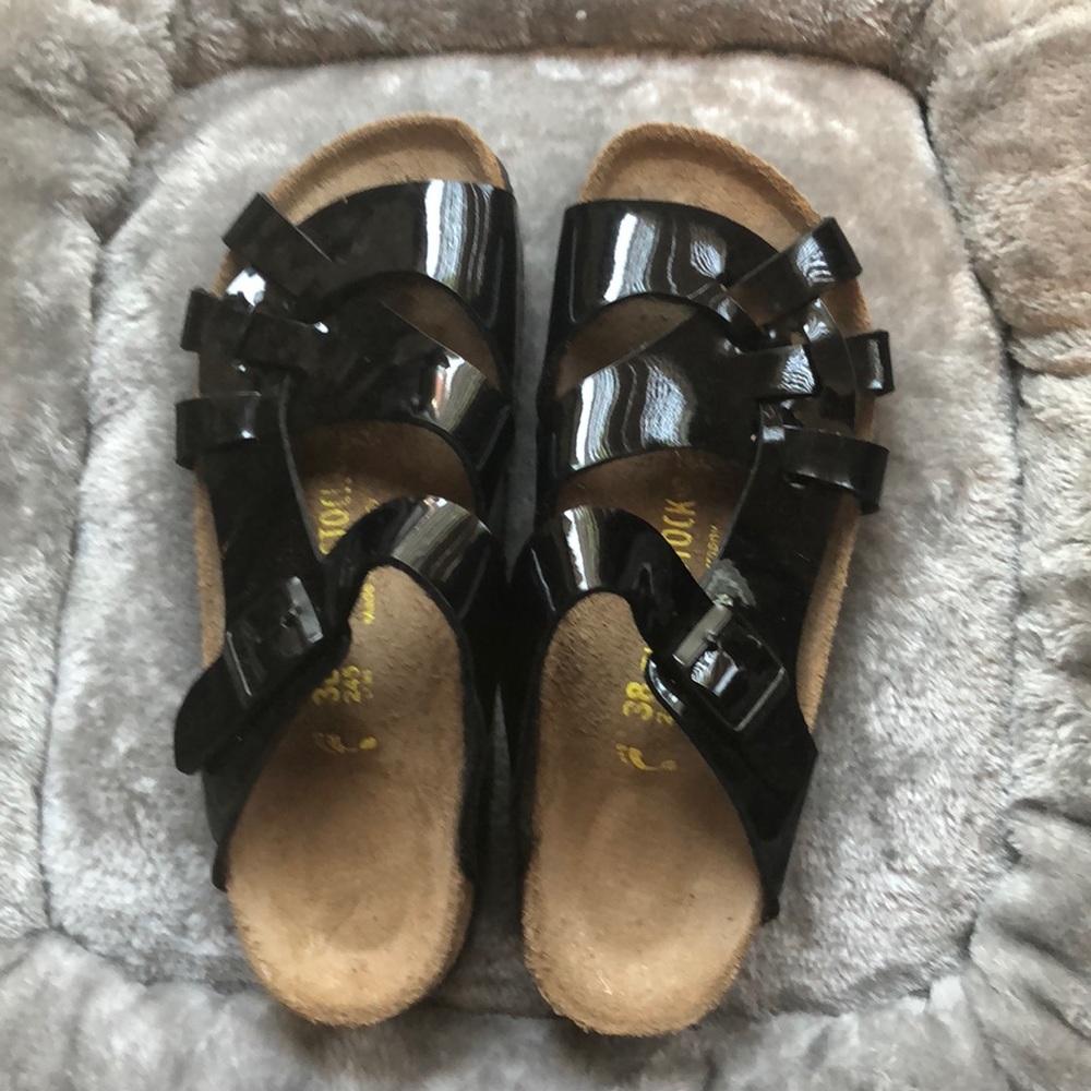 Birkenstock black patent sandals size 38